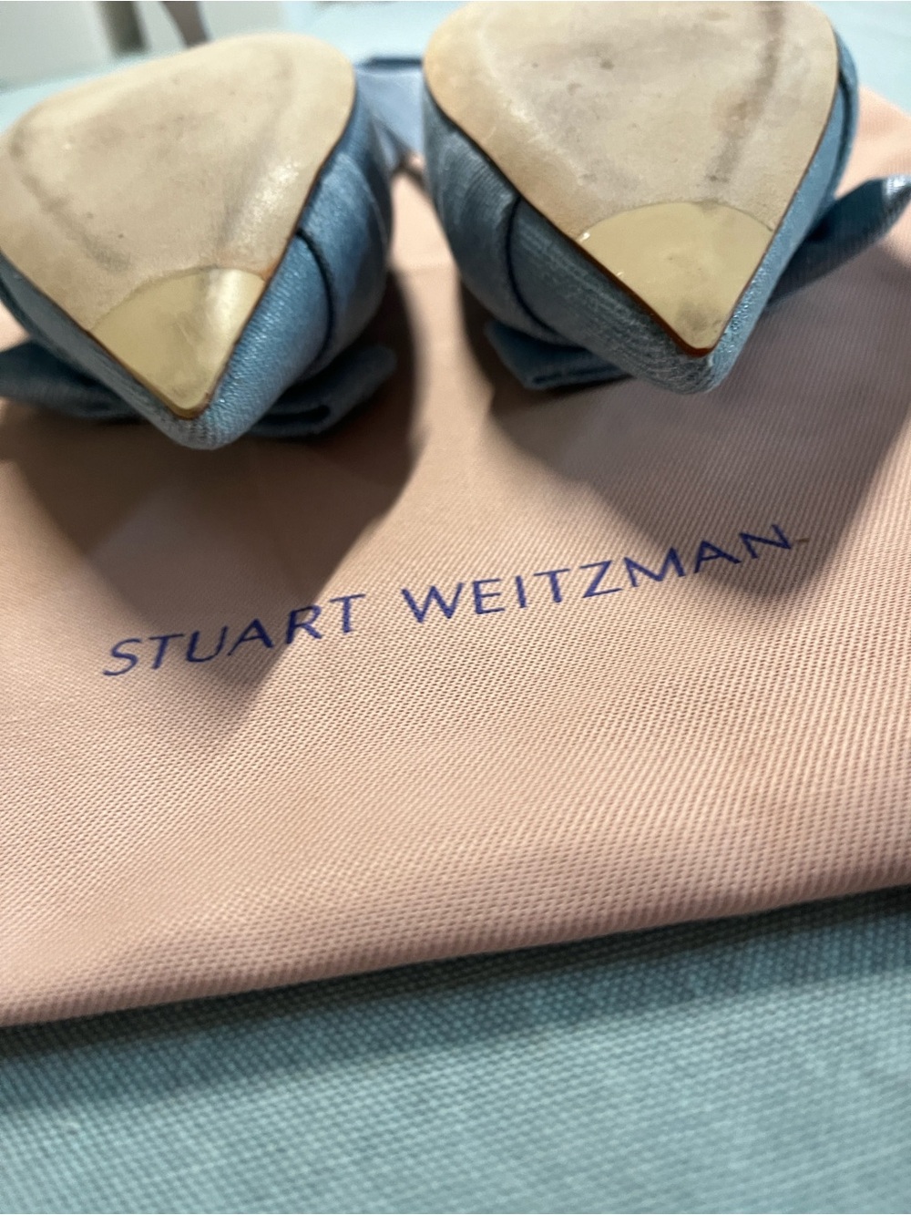 Stuart Weitzman light Blue denim Sofia 50 sling back Pointed Toe Bow Pumps - Picture 6 of 6